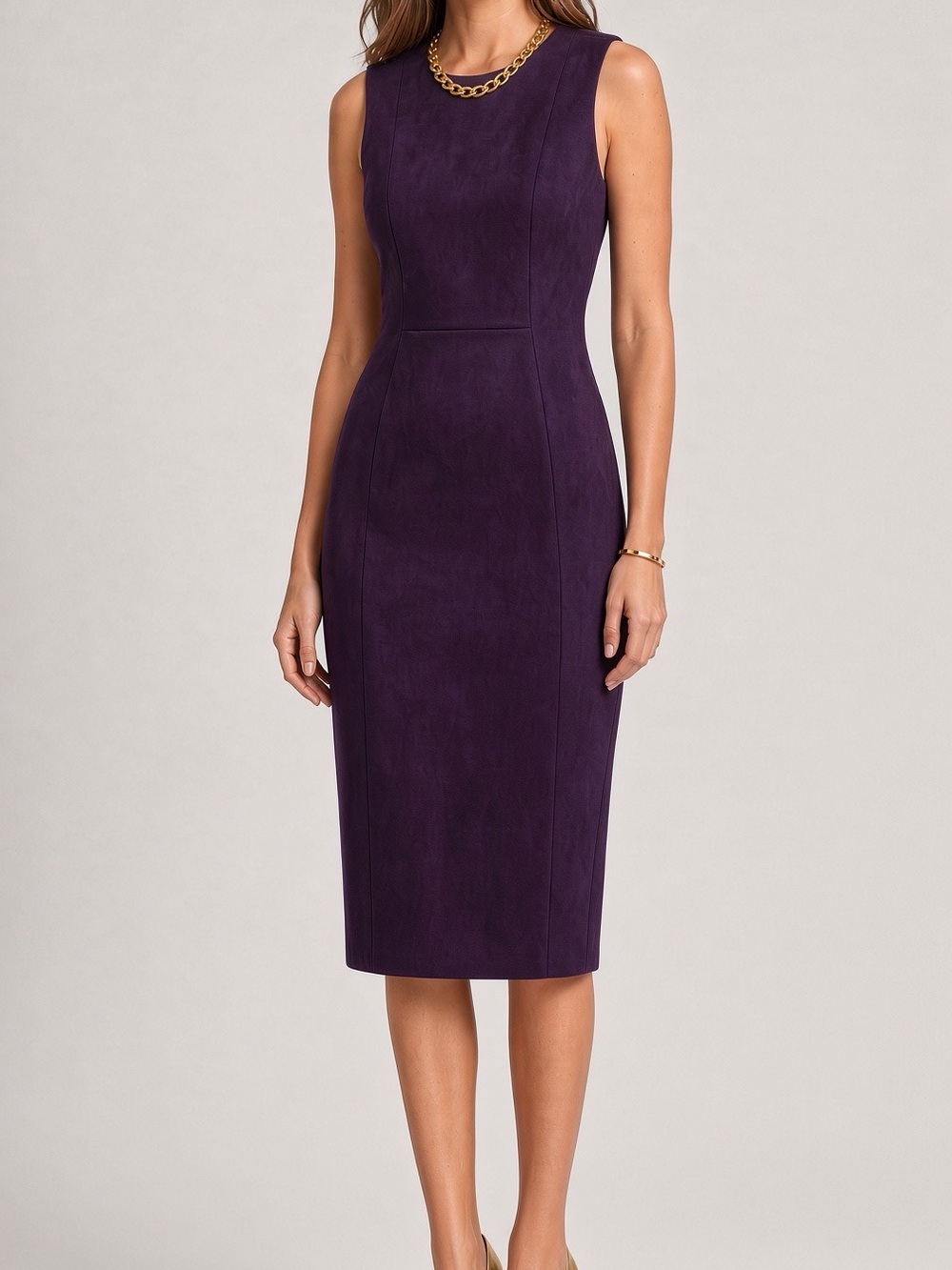 Calvin Klein Aubergine Faux-Suede Dress with Gold Zipper